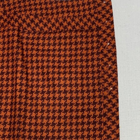 JOSEPH Rust Orange and Brown Houndstooth Wool Mini Skirt Size 38/6 - Picture 5 of 13
